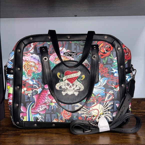 Ed Hardy Black and Multicolor Travel Bag Love Kills Slowly - Picture 14 of 14